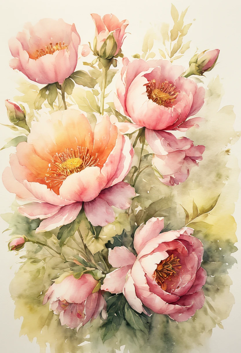 floral watercolor painting，Highlights the characteristics and beauty of Renaissance-style watercolor art。Artwork should capture the unique qualities of Renaissance watercolors，the use of light and shadow、Detailed brushwork and rich color palette。The composition includes a variety of flowers，Each one is carefully rendered，to showcase their individual beauty and the work as a whole。Detailed background，Complements the flowers，Focus on expressing the grace and delicacy of flowers, best quality, masterpiece, 8k
