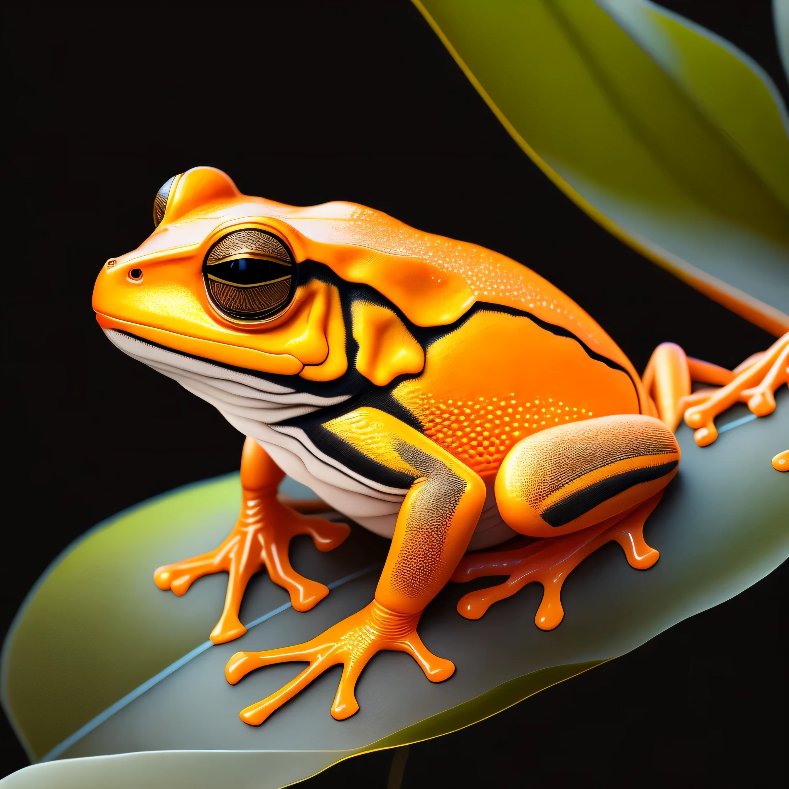 intricate and colorful, (digital painting:1.2) orange tree frog, bright neon skin, wet, portrait, concept art, octane render, trending on artstation, neon-noir background, iolibt, vfx, Blender and Photoshop, octane render, excellent composition, cinematic atmosphere, dynamic dramatic cinematic lighting, aesthetic, very inspirational, arthouse,(dark plain black background:1.4))