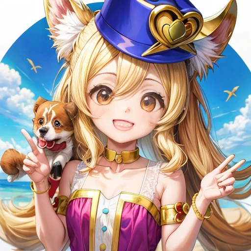 Baby collie or border collie, Golden Retriever, wearing clothes from the Character Jeannie is a genius, A puppy wearing a fluffy imperial dress and a hat on its head, arte oficial, , Sobre, retrato estilo anime, estilo de arte anime moe, estilo anime 2d, estilo de arte fofo, anime estilizado, estilo de arte de anime, estilo anime. 8k, estilo anime , estilo de arte de anime, Arte digital de anime!!、Filhote de cachorro branco、fofo、Baby Golden Retriever、branca、vigoroso、Um sorriso encantador、Filhote de cachorro deformado、Levante as patas dianteiras、Filhote de cachorro deformado、dynamic poses、((obra-prima))、(((maximum quality))、Chibi Chara、o