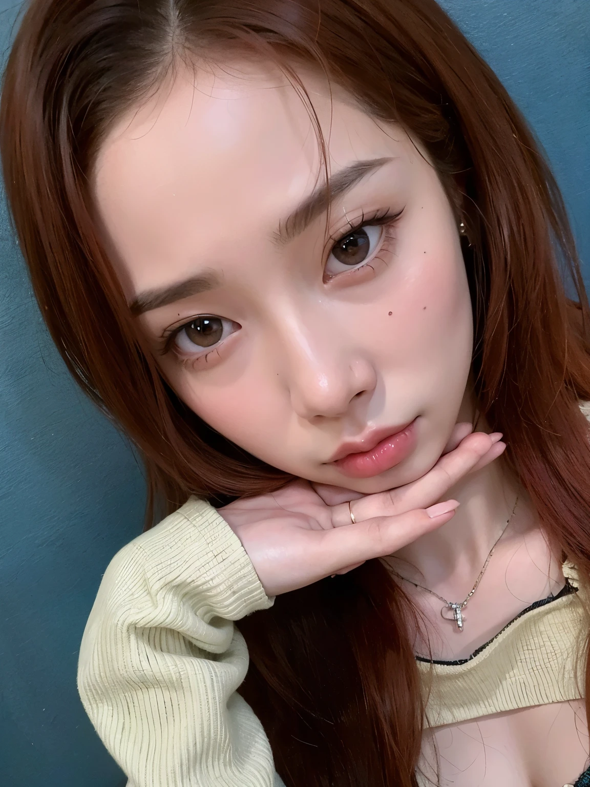 Arafed Mujer con el pelo largo y rojo posando para una foto, ulzzang, Jinyoung Shin, kim doyoung, sol yunjoo, heonhwa choe, 8k selfie photography, sakimichan, aparcar desde-min, chiho, lee ji-eun, lee ji - eun, jaeyeon nam, con ojos grandes