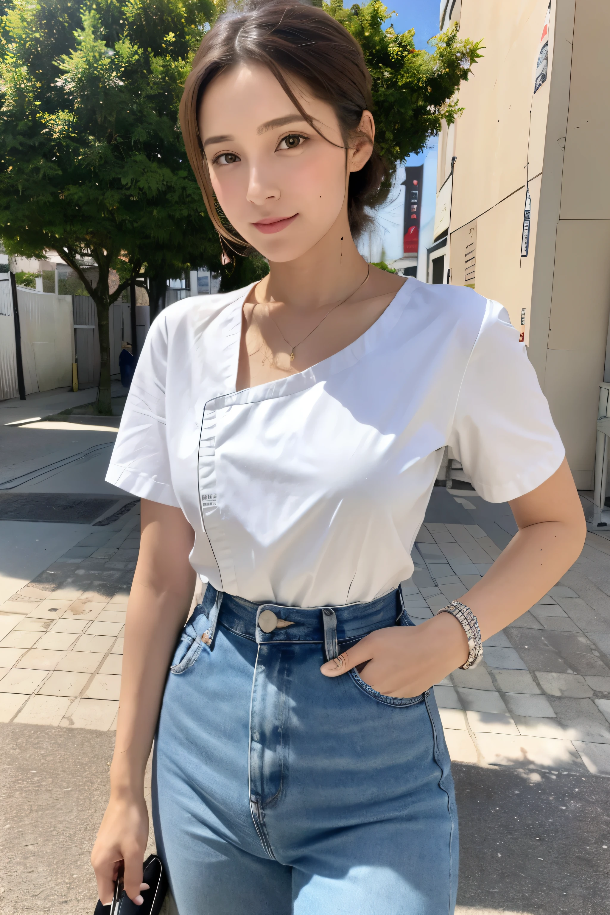 ((qualité supérieure, 8K, chef-d'œuvre: 1.3)), Netteté: 1.2, Style parfait, une beauté, mannequin: 1.2, constriction de la taille, Belles jambes, peau tendue, ((peau mouillée: 1.4)), ((en sueur: 1.2)), (Tir du haut du corps: 1.2), (Atteindre ici), (câlin), Texture du visage et de la peau très détaillée, yeux détaillés, double paupières, joues pâles Éclairage professionnel, Petit collier, Petites boucles d'oreilles, bracelets, (Coiffure en couches), (T-shirt: 0.7)), (Porter une jupe moulante), Chemise en flanelle à carreaux, T-shirt du groupe, Jeans déchirés, (Buste de bonnet G: 0.8), (seins naturels, décolleté naturel), (Rue Bord de Mer: 1.2), (sourire timide: 1.1), réaliste