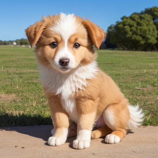 Baby collie or border collie, Golden Retriever, ((usando roupas da Personagem Jeannie é um gênio)),