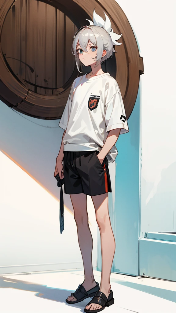 a man in a listrado shirt and shorts stands in front of a white background, sentido, pele bronzeada, camiseta e shorts, trend in r/moda urbana, estilo medo de deus, roupa casual, 1505, vestindo shorts e camiseta, este estilo de conjunto, with prison clothing, listrado, moda urbana, 1 5 0 4, 1 4 8 0 s