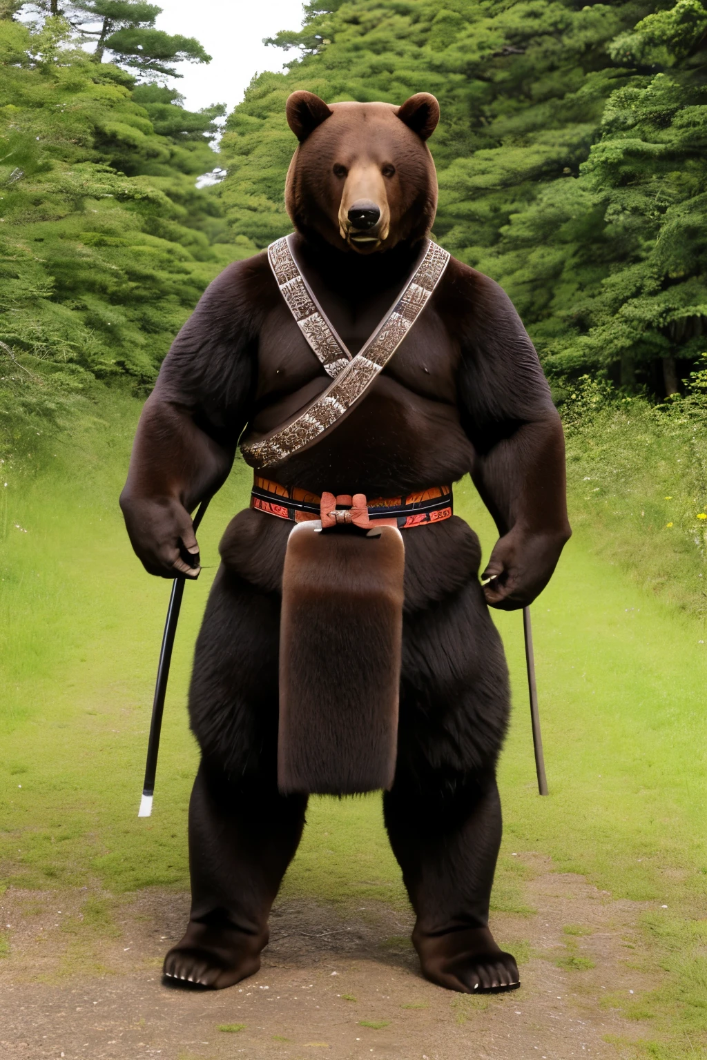 Hokkaido samurai brown bear, by Yasumasa Morimura, quality, extra-quality, super-quality, defined, extra-defined, super-defined,,,,,,,