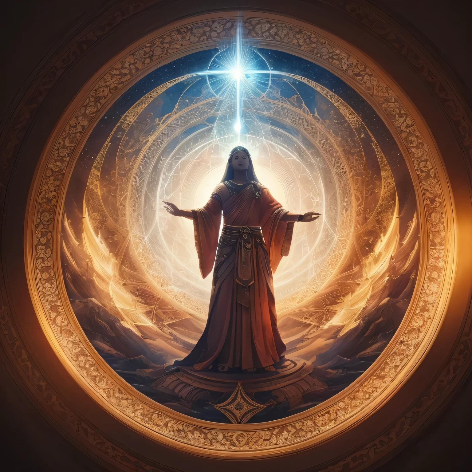 should incorporate runic or mythological symbols along its circumference, sugerindo uma magia inerente dentro. Use uma forma circular limpa e definida, with symbols subtly integrated into the design. Consider adding a soft glow or an ethereal aura to evoke a sense of mysticism. The image must convey the idea of a sacred space where mythology, psicologia, e espiritualidade convergem. Use a color palette that conveys a sense of enchantment and intrigue