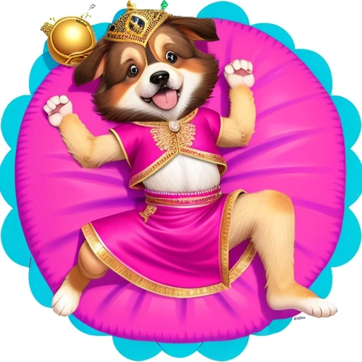 Baby collie or border collie, Golden Retriever, ((wearing clothes from the Character Jeannie is a genius, usando roupas da moda , wearing Arabic dancer clothes)), dog making a mess in the house, puppy dog tearing up pillow, bedsheet, dog biting shoe. Dog in a championship for the best pet in the world.