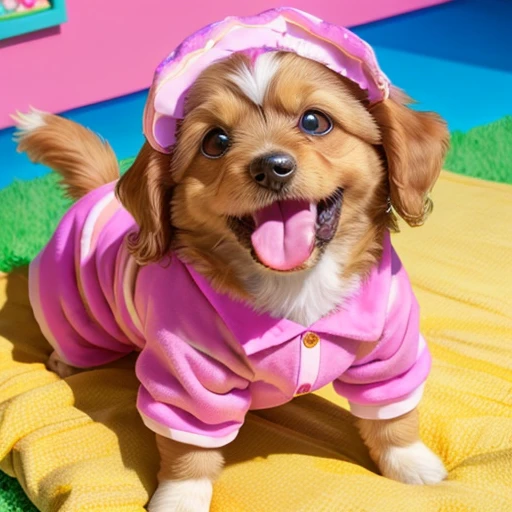 Baby yorkshire Terrier, collie or border collie with tongue out mouth open, Golden Retriever, ((wearing clothes from the Character Jeannie is a genius, usando roupas da moda , wearing Arabic dancer clothes)), dog making a mess in the house, puppy dog tearing up pillow, bedsheet, dog biting shoe. Dog in a championship for the best pet in the world.