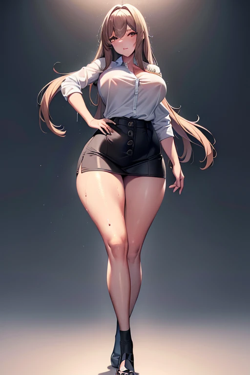 full body picture,whole body,standing posture,best quality,miniskirt,full body picture,Selfless,open thighs,Excited得满脸通红,The wet shirt is unbuttoned, Light clothes with holes, None of the buttons are closed, (:1.6), (Outside the areola:1.5)), fluffy,, (Accentuate Chest, Off the shoulders, , Bangs trimmed, black socks, Sweaty legs, Soaked, perspective, Thin clothing, crotch line,Water droplets flow down the legs,wet lower body,Wet buttocks,Extra dripping from crotch,Three-dimensional sense of body parts,Realistic skin texture,bold move,astringent,Exposed large area of body,Wear less clothing,,An indulgent expression,uncovered crotch,Excited,Many white liquids