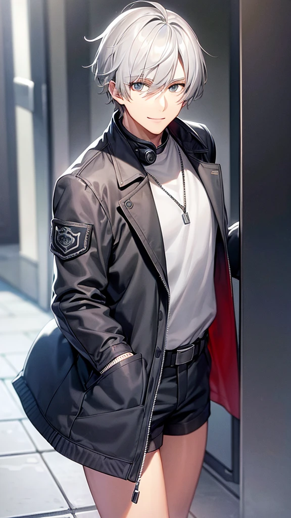 Male blouson jacket gray hair detective smile whole body male gentle