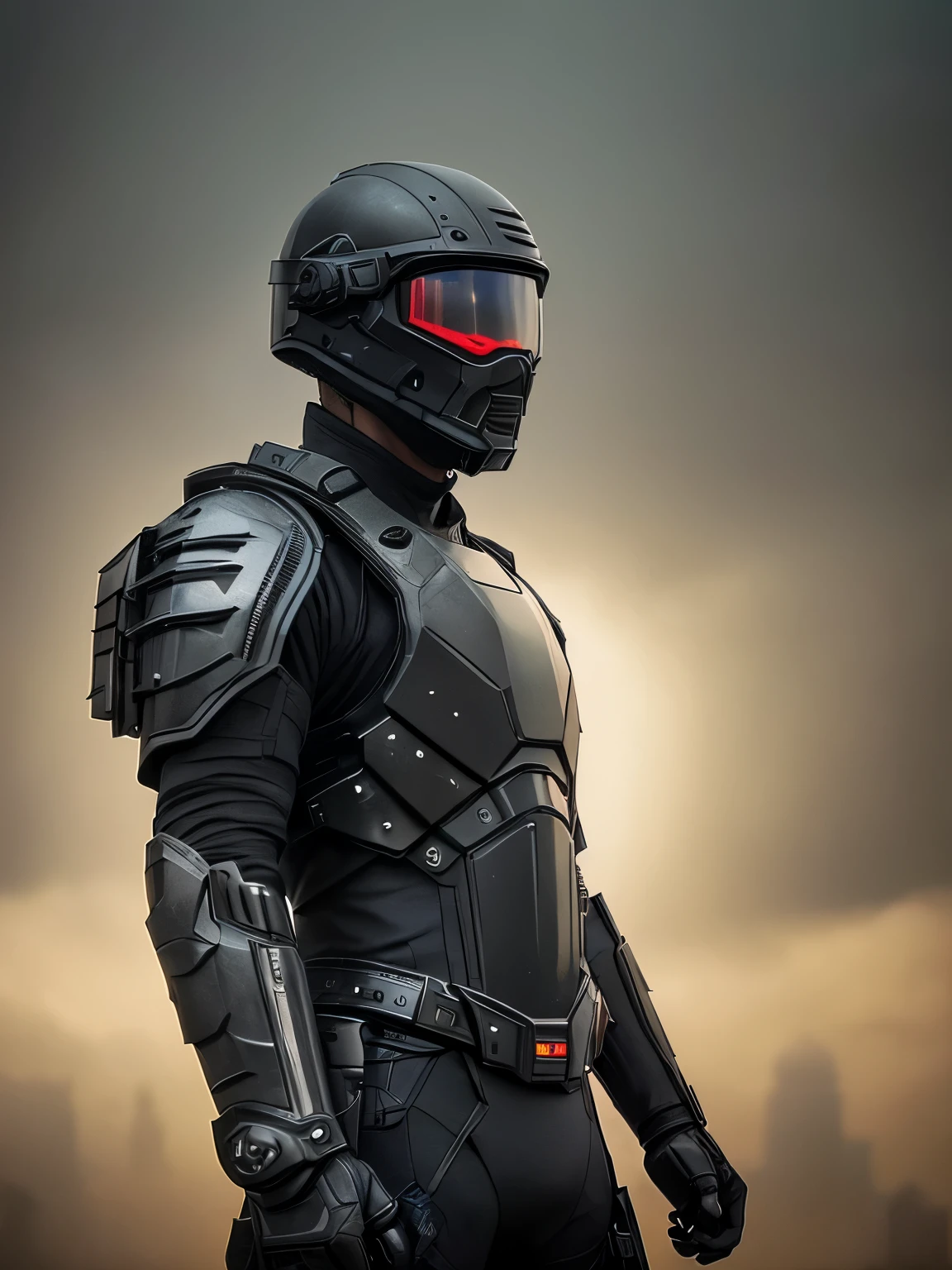 hyperrealistic dark photoshot of indonesia ((s.w.a.t)), mask, helmet, carbon black glasses, M16, bluster, posing, agressive view, acsonometric direction, futuristic architecture, wet jakarta city background, overdetailed texture, hdr+, 8k, QHD, backlighting, glow, unreal engine, dynamic lighting, beautyfull refraction, ((low-key lighting, dimly light)), (((intricate electric components surface texture covering armor))), saturated colors, vignette