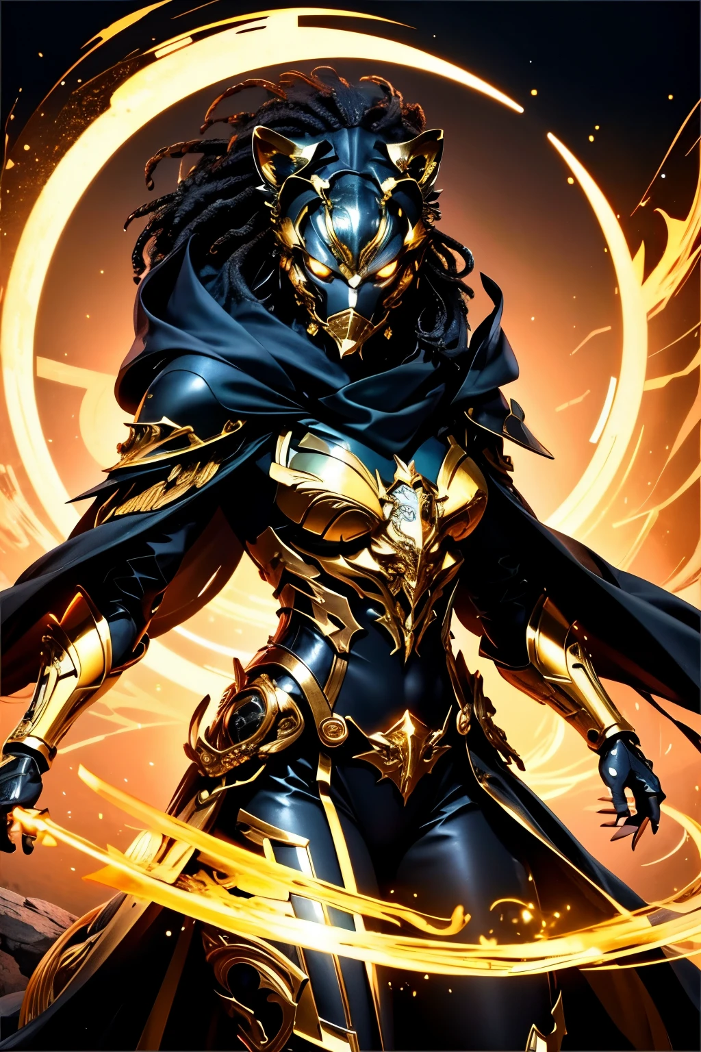 Filling the image,table top,highest quality,Super detailed,16K,rough skin,Bright image quality,SF,
REX, powered suit、Design with the image of a black and gold lion、Helmet with the image of a black and gold lion,、Powerful Solo, straight, blue glowing eyes, black cloak、kneel down、View from the front、SF, looking at the viewer, Upper body, , 外骨格
REX,