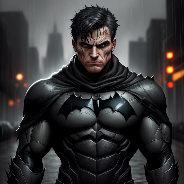 Masterpiece, (Ultra Detailed), (Animal Anthropomorphism), Gangster Theme, Wolf, Handsome, Trench Coat, Dim Lights, Smoke, Shadow, Corrupt Cityscape, Highest Quality, Single Focus, (skimming: 1.1), Muscle Man, Full Body, Intricate (High Detail: 1.1) Unreal Engine.