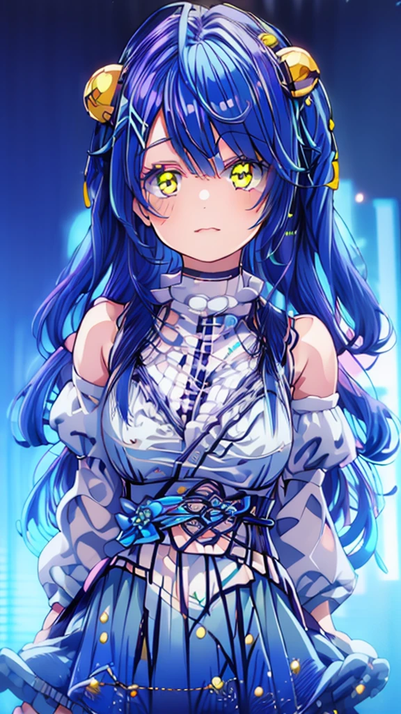 (top-quality, ultra-detailliert,:1.3),shiny skin,beautiful face,beautiful skin,beautiful,amamiya kokoro,blue hair,two side up,yellow eyes,(shining eyes:1.1),
