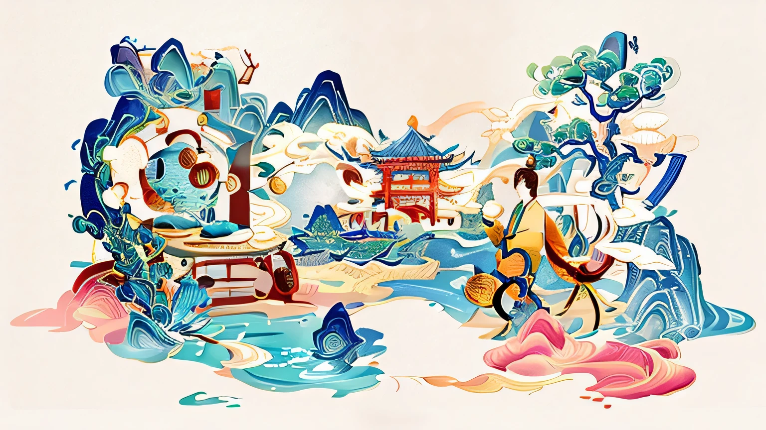 watercolor dragon tower, Chinese watercolor style, Chinese style painting, Chinese painting style, ancient chinese art style, Watercolor illustration style, Chinese traditional watercolor painting, Chinese Dream, Chinese fantasy, Japanese style, landscape artwork, Chinese traditional art, Dream Chinatown, Oriental wallpaper, In line with the aesthetic of Chinese, A beautiful artistic illustration