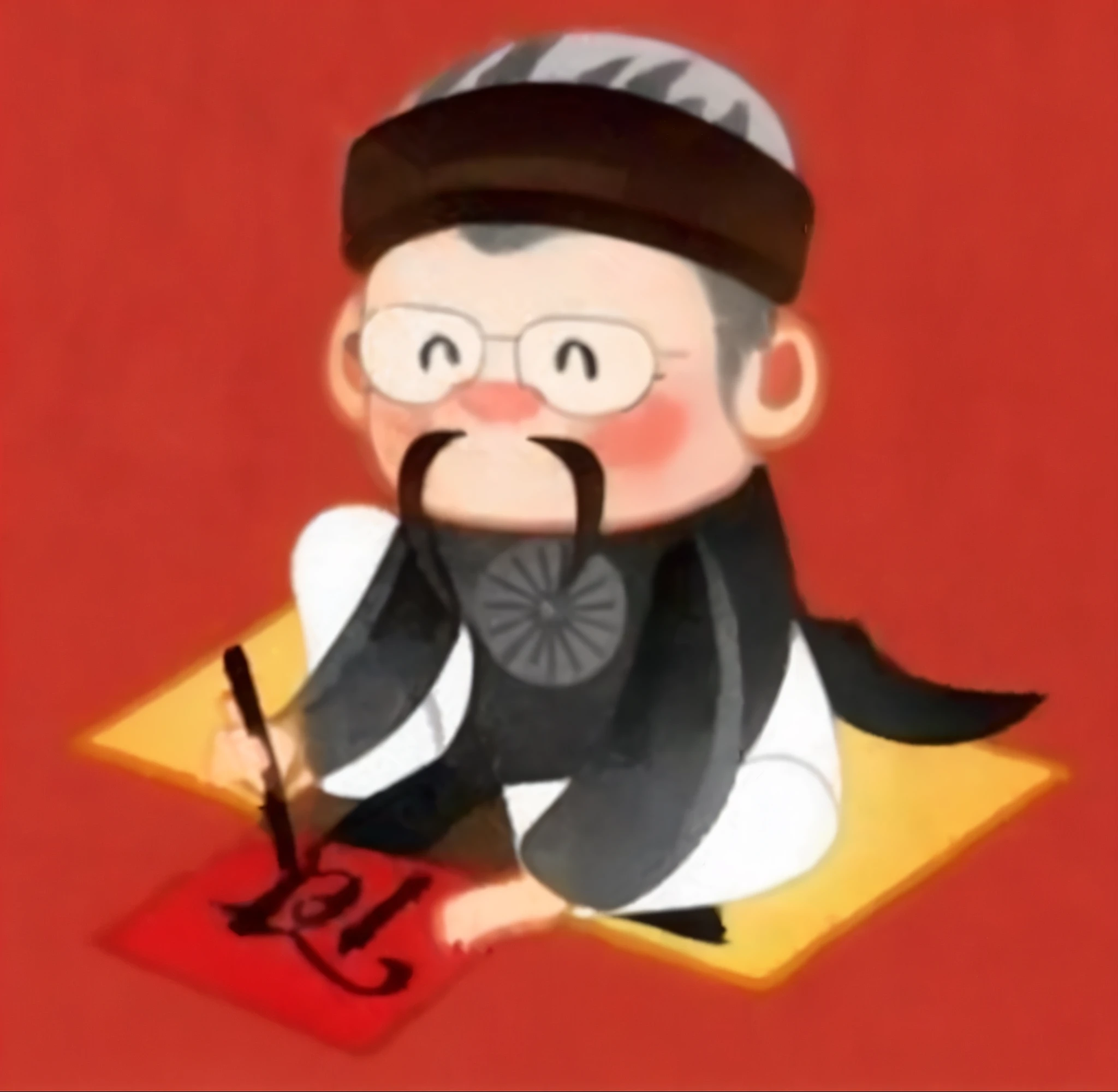 a cartoon character of a man sitting on a rug with a pen, taoist master, taoist priest, taoism, inspired by Dong Yuan, inspired by Chen Daofu, inspired by Cao Buxing, inspired by Cao Zhibai, inspired by Wu Daozi, bao pnan, inspired by Xie Huan, traditional chinese, inspired by Ma Shi, made with illustrator, no gradients