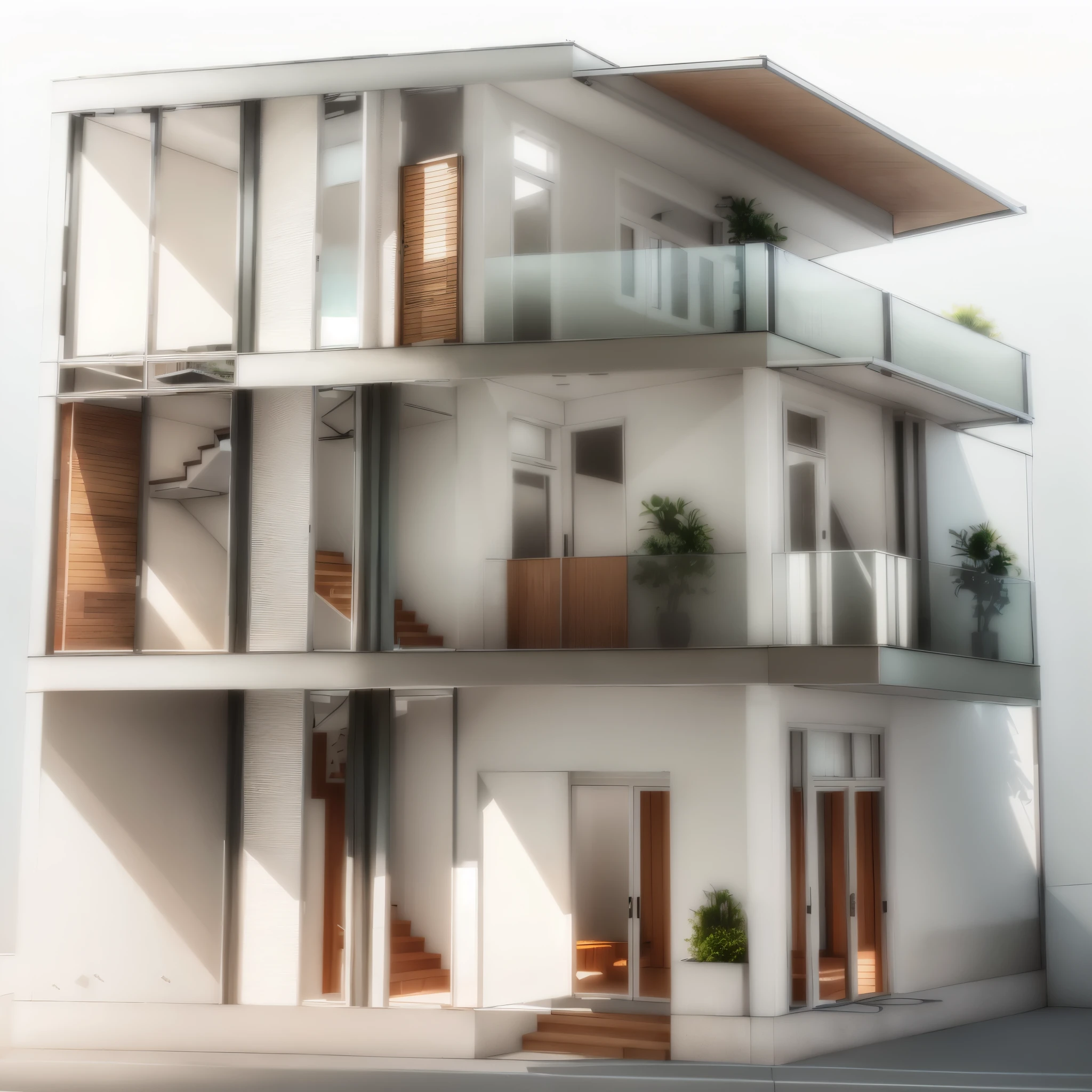 a rendering of a two story house with a balcony and balconies, concept house, all white render, sketch - up, frontview, front elevation view, front perspective, complete house, architectural concept, detailed rendering, exterior design, rendered, residential design, front-view, 3 d finalrender, contemporary house, 3d finalrender, in style of simplified realism
