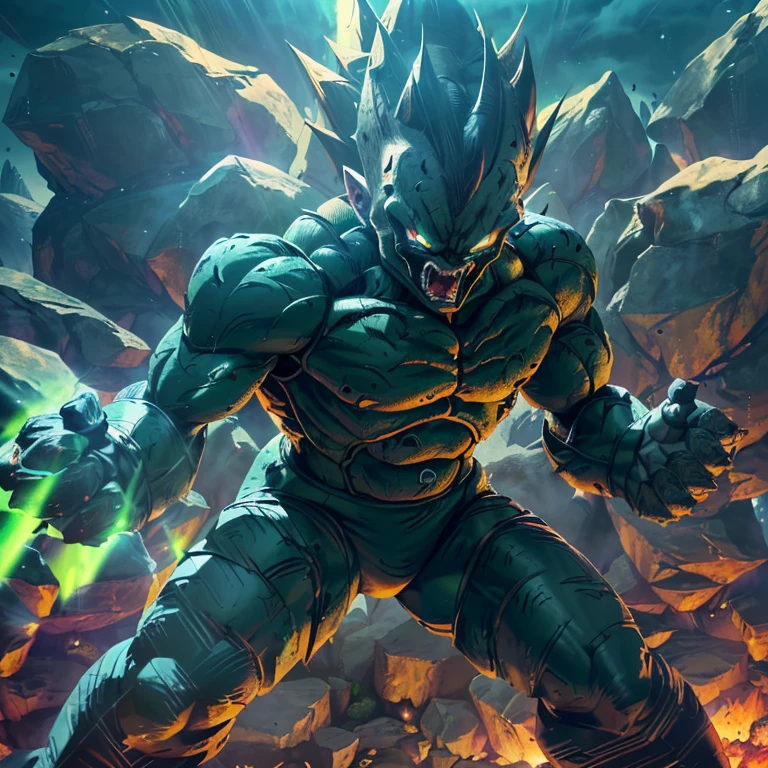 Vegeta, clad in Venom suit, menacing scenery, (Video game character:1.7), Super Villain, (Sagas Warrior:1.5), (Angry expression:1.2), (Symbiote exoskeleton:1.3), (Sharp teeth and fangs:1.1), (Intense, green aura:1.4), (Dark, ominous background:1.0), (Solo:1.0), Outdoors, (Dynamic lighting:1.6), (High resolution:1.2), (Detailed textures:1.9), (Realistic, intimidating posture:1.8), (