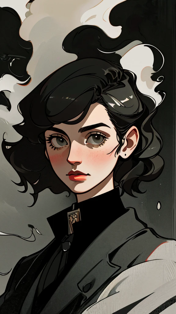 (best quality,4k,8k,highres,masterpiece:1.2),ultra-detailed,(realistic,photorealistic,photo-realistic:1.37),tarot card art,Peaky Blinders-inspired,grey-scale:1.1,female holding a Thompson submachine gun,classic vintage style,historical setting,dramatic lighting,nostalgic atmosphere, short wavy hair, stylish fashion:1.1,smoke and shadows,artistic illustration stylings,inky black brush strokes,Victorian-era charm,portrait of a confident man,sharp focus,crisp lines,mysterious aura,luxurious textures:1.1,monochrome,endless details,vibrant characters,breathtaking contrast