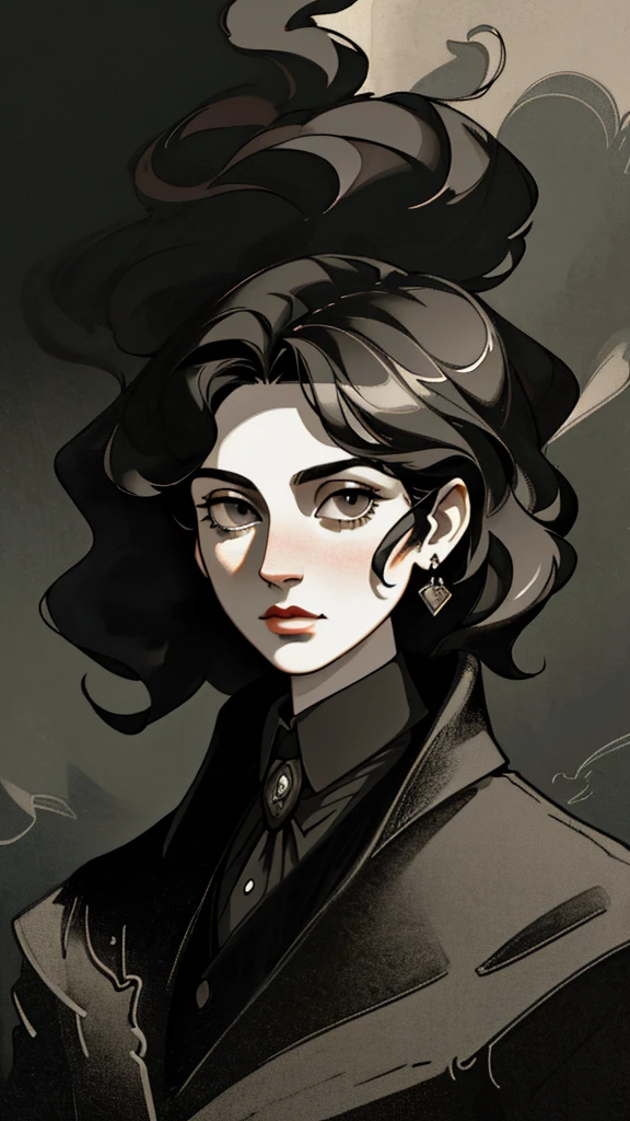 (best quality,4k,8k,highres,masterpiece:1.2),ultra-detailed,(realistic,photorealistic,photo-realistic:1.37),tarot card art,Peaky Blinders-inspired,grey-scale:1.1,female holding a Thompson submachine gun,classic vintage style,historical setting,dramatic lighting,nostalgic atmosphere, short wavy hair, stylish fashion:1.1,smoke and shadows,artistic illustration stylings,inky black brush strokes,Victorian-era charm,portrait of a confident man,sharp focus,crisp lines,mysterious aura,luxurious textures:1.1,monochrome,endless details,vibrant characters,breathtaking contrast