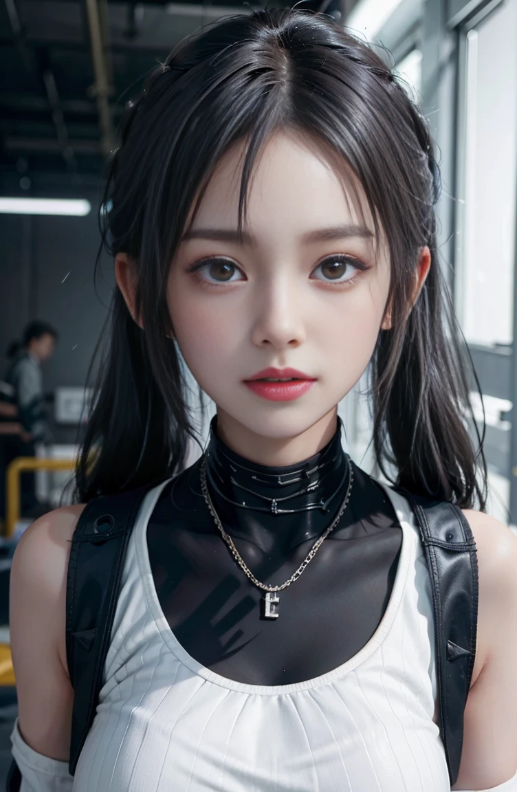 ((masterpiece)), super high quality, curly high ponytail girl, gray hair, cyberpunk style, blowing bubble candy, dressed in cyberpunk street style clothing. The whole painting is full of science and technology culture, the face is grim, exuding a glacier-like aura, petite body type, dynamic posture, golden section, lens highlights focus, Large Diameter, side light effect, white background, clear details, Light tones, very impactful picture, clear brush, Full of details, bright eyes, light and shadow tracking