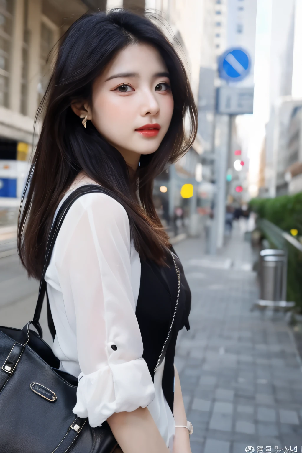 Beautiful Korean fashion model bokeh train movie photo I'm sticking out my