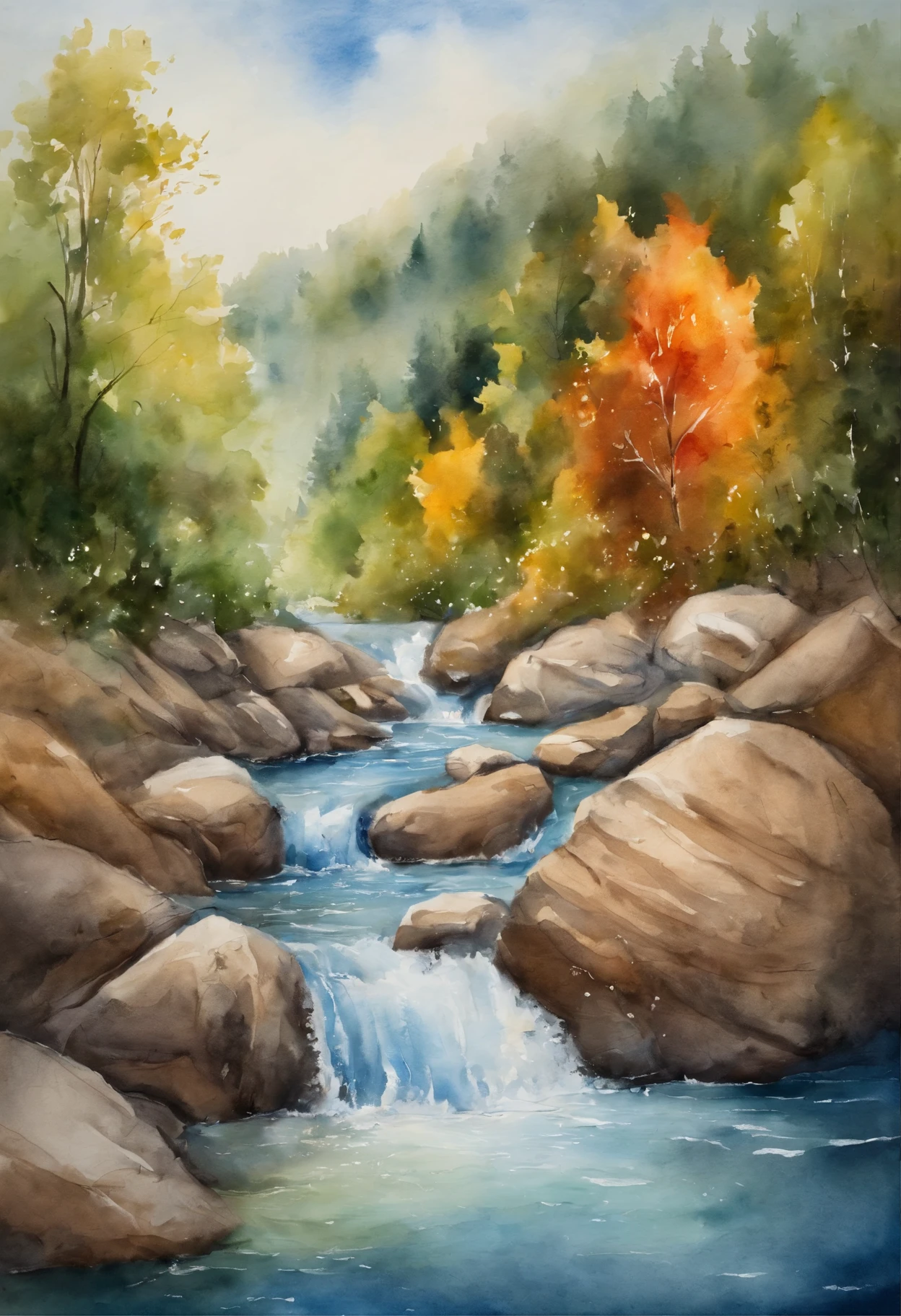 concept-art, No Man, scenery, water, sky, day, tree, Cloud, waterfallr, Outdoors, Building, Nature, River, Blue sky