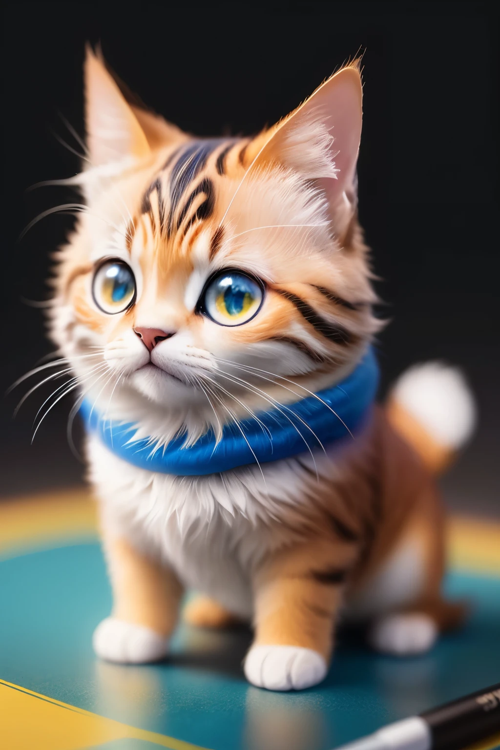 lindo y diminuto gato hiperrealista, Chibi, adorable y esponjoso, Dibujos animados, cinematic lighting effect, encantador, Arte vectorial 3D, lindo y peculiar, fantasy art, bokeh, dibujado a mano, Pintura Digital, Soft lighting, isometric style, 4k resolution, photorealistic representation, limpieza muy detallada, imagen vectorial, obra maestra fotorrealista, Professional photography, Fondo de espacio simple, fondo blanco plano, isometric, vector vibrante un letrero que diga "KOKY BARRA"