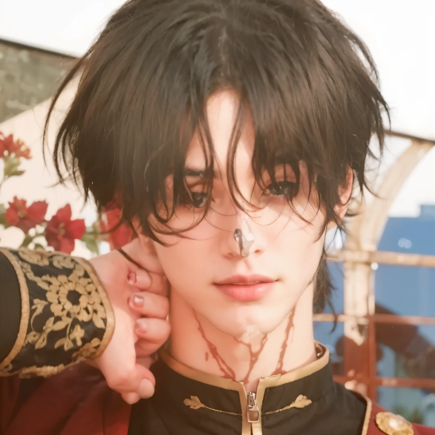 Handsome boy, black hair, perfect face