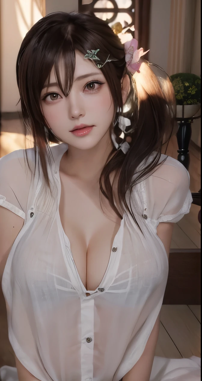 a potrait of a woman with a flower in her hair, 3 d anime realistic, photorealistic anime girl render, seductive anime girl, makoto shinka, smooth anime cg art, 奈良美智, deayami kojima, pixiv 3dcg, tifa lockhart, [ 4 k photorealism ]!!, tifa