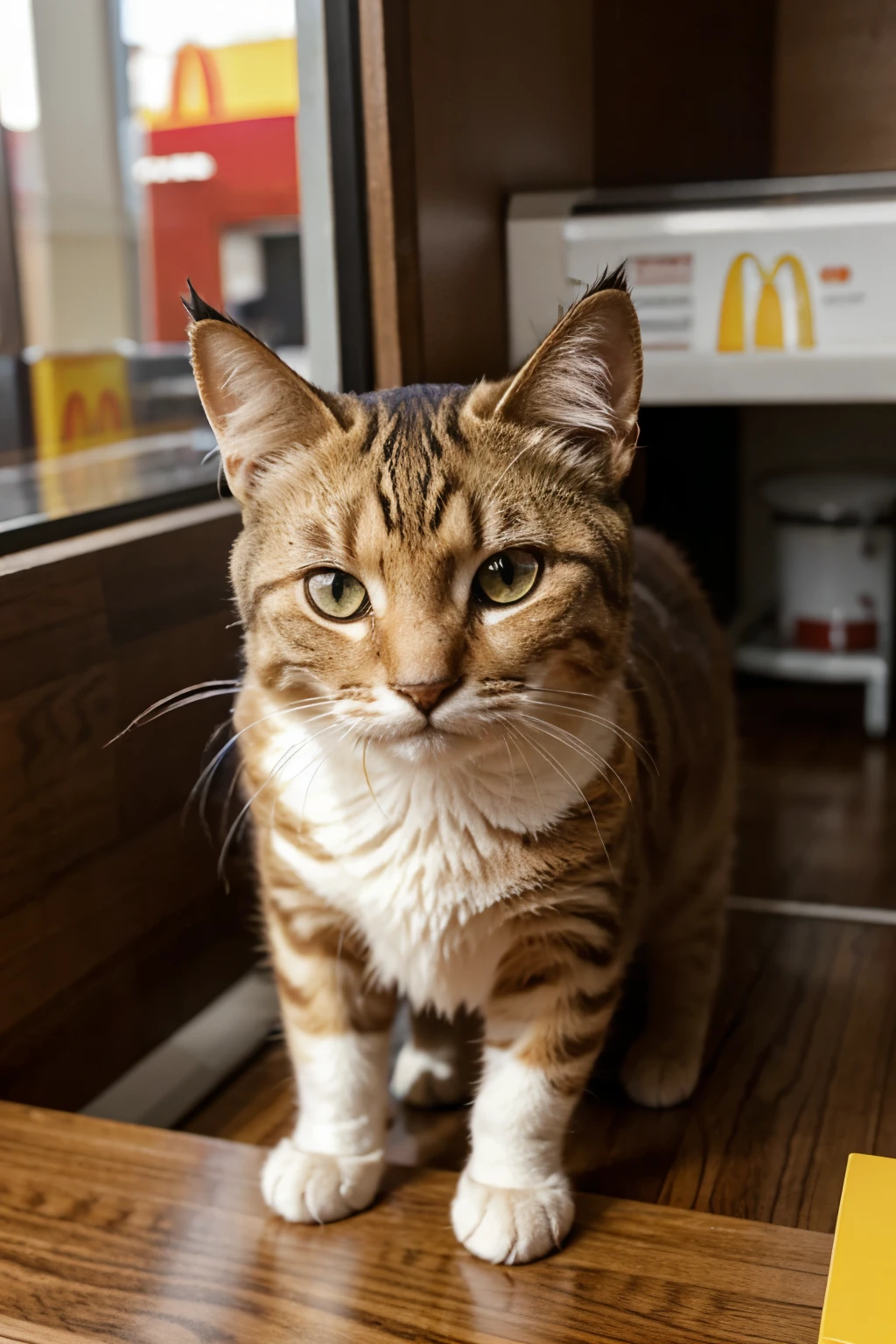 um gato (animal) trabalhando no mc donalds