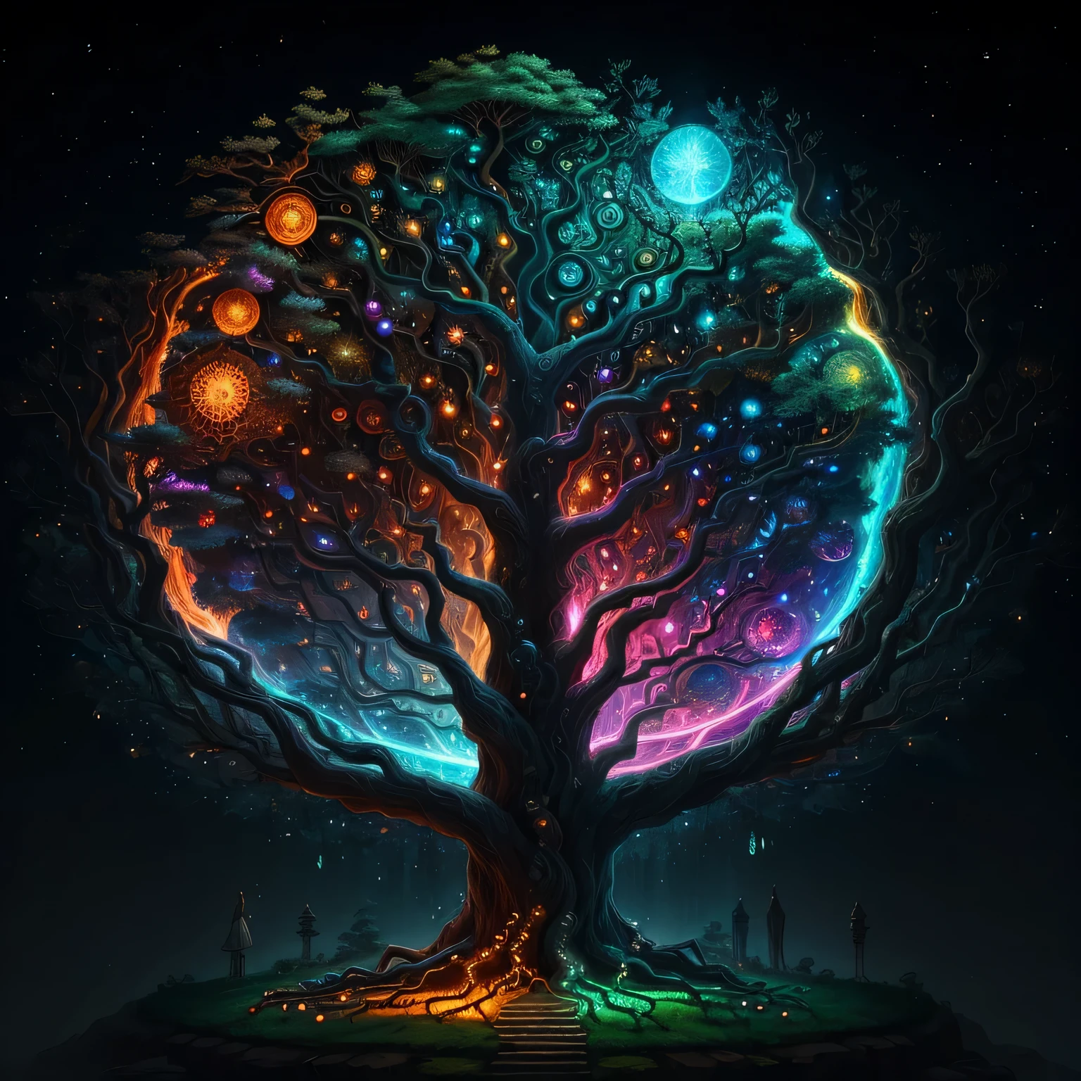Develop an image of a stylized Tree of Knowledge where each element has a symbolic meaning. The roots must go deep, incorporando as ricas complexidades da mitologia. O porta malas, a sturdy representation of psicologia, forms the core of the tree. Os ramos, stretching towards the heavens, simboliza o reino espiritual. Ensure seamless integration of these elements, creating a harmonious and visually appealing representation of the interconnectedness of mythology, psicologia, and spirituality within the metaphorical branches of the Tree of Knowledge."
This prompt guides you to create an image featuring a Knowledge Tree, enfatizando os temas interconectados da mitologia, psicologia, e espiritualidade de uma forma visualmente marcante. Feel free to use and modify this prompt to fit your artistic vision.