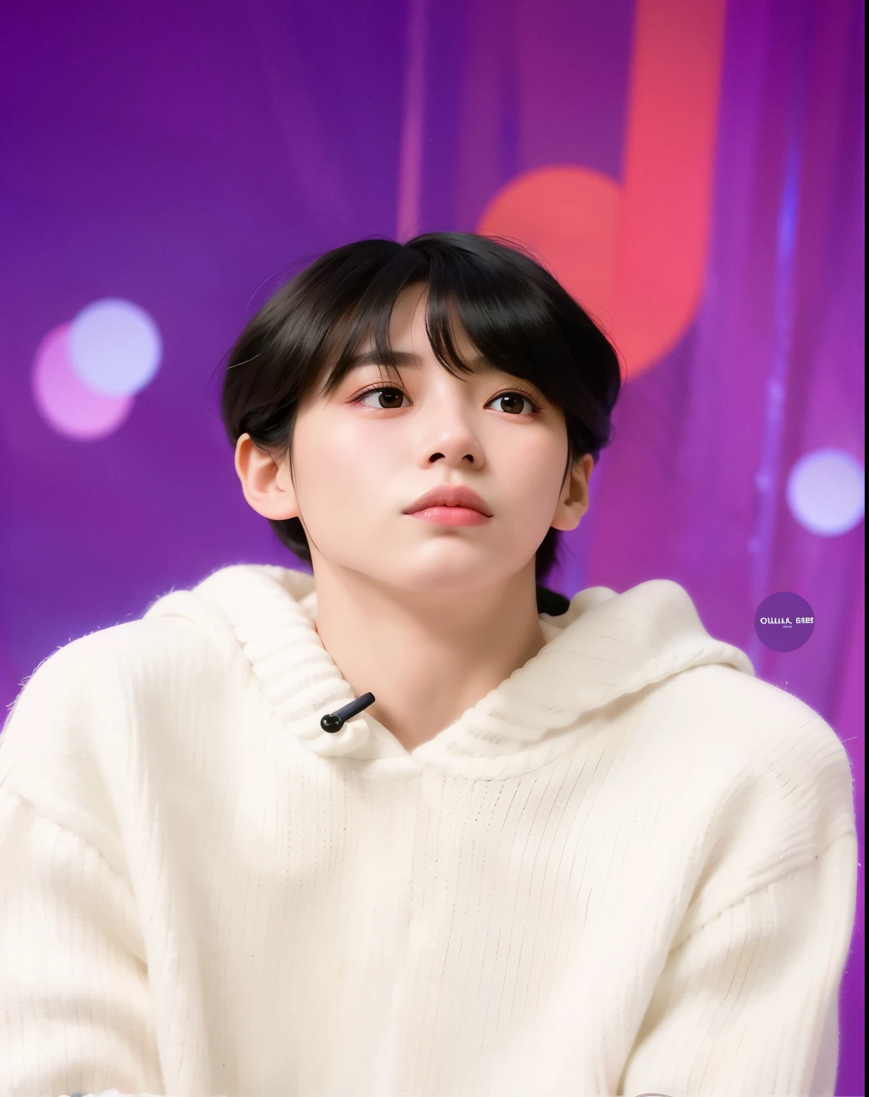 cropped image of a man in a baby pink sweater and pink background, Uppompat , uppompat , taejune kim, hyung tae, adorable and pale korean face, olhar inocente, artista coreano, orelhas de coelho brancas, olhos brilhantes e fofo, Taoshi, Shinji, young pale angel, dez lee, taken at the beginning of 2020, {olhar incerto}