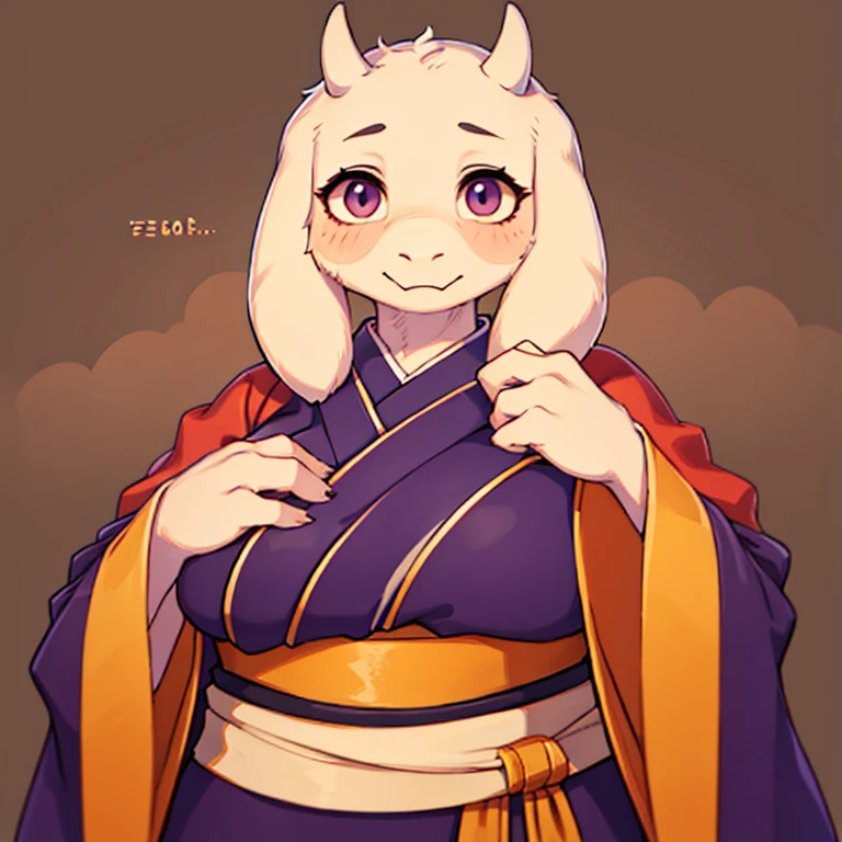 Toriel in kimono, high details, large breasts and abundant neckline, anthropomorphic monster, right body, improved face, improved hands, big real life mother, Korean art style, she is a goat, by Kamisaka Sekka, high quality fanart, trick or treatment, cute, geisha girl, in an old oriental style, woman((Toriel)) witch, witch, cute, geisha, 🍁  🍂 by Shingei, Toriel ((female, anthro, goat))