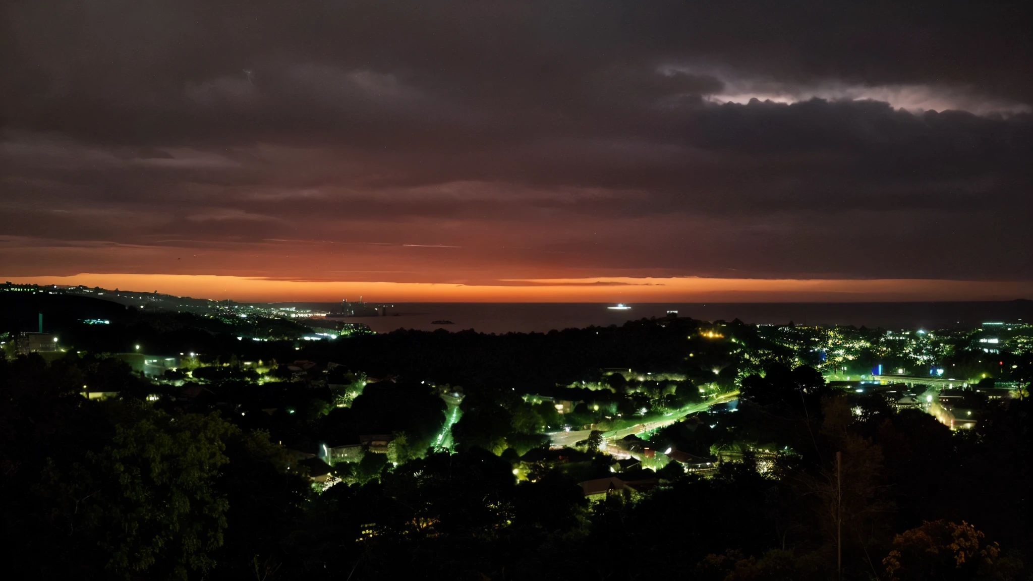 A city landscape view wide angle at night