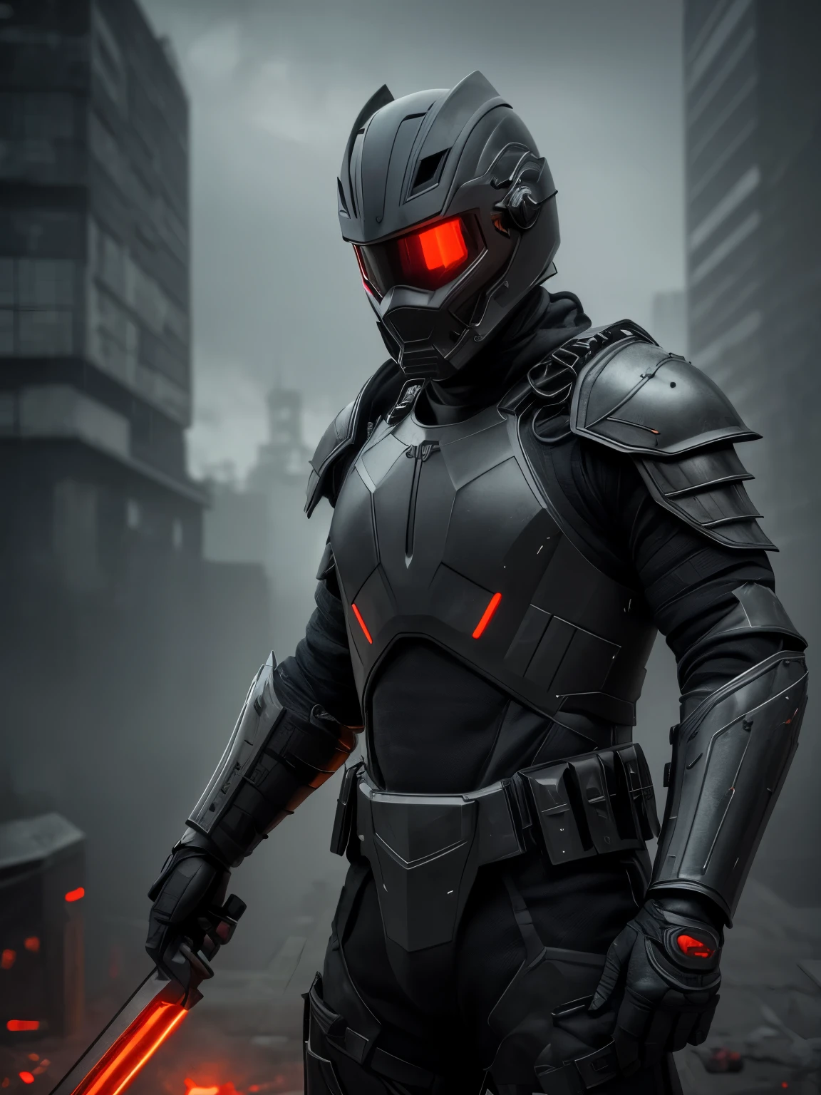 hyperrealistic dark photoshot of indonesian ((slaughter)), mask, helmet, carbon black glasses, M16, bluster, posing, agressive view, acsonometric direction, futuristic architecture, wet jakarta city background, overdetailed texture, hdr+, 8k, QHD, backlighting, glow, unreal engine, dynamic lighting, beautyfull refraction, ((low-key lighting, dimly light)), (((intricate electric components surface texture covering armor))), saturated colors, vignette