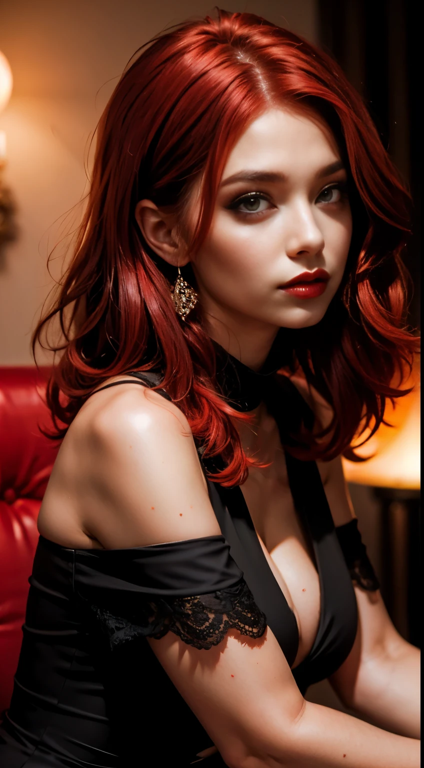 woman, black dress, beautiful, passionate, makeup, red hair