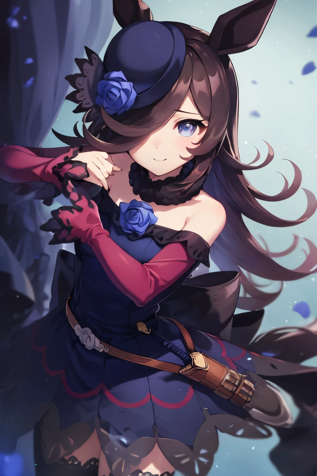 (table top.highest quality).(dynamic angle). (CG painting with very impressive details),(perfect image)、comic strip.figure.1 girl.detailed face、perfect face.delicate face、girl in delicate clothes、rough skin、black hair.length、(Umamimi girl)Umamimi girl、((beautiful blue eyes)).delicate and beautiful eyes、detailed eyes、Reflected eyes、smile.(look at the viewer:1.3).(face is a little red:0.8)、8k wallpaper、cowboy shot、reflected light、most detailed、Complex、delicate background、rough skin、fine skin、(super resolution)、