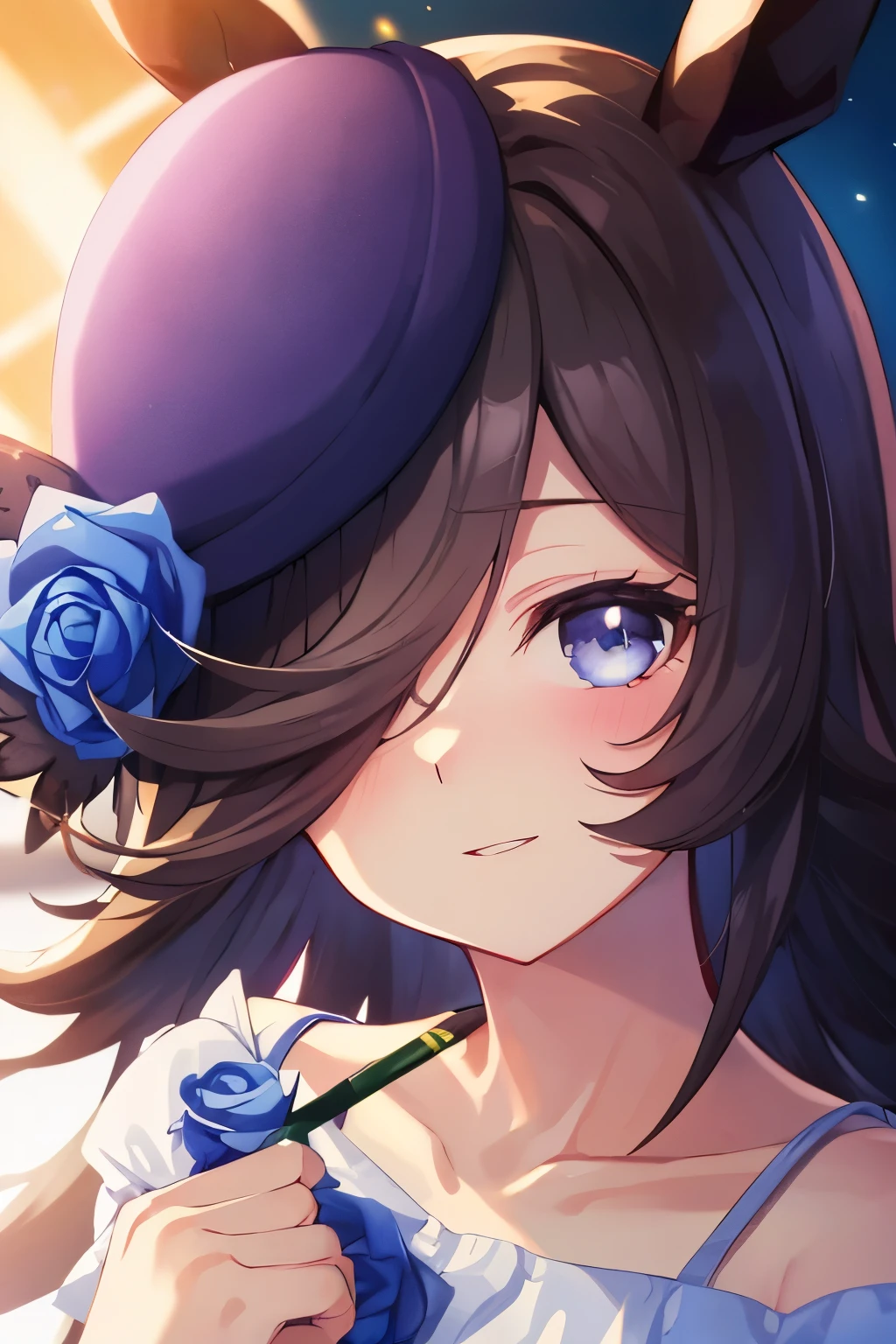 (table top.highest quality).(dynamic angle). (CG painting with very impressive details),(perfect image)、comic strip.figure.1 girl.detailed face、perfect face.delicate face、繊細なpajamasを着た女の子、pajamas姿の女の子、rough skin、black hair.length、(Umamimi girl)Umamimi girl、((beautiful blue eyes)).delicate and beautiful eyes、detailed eyes、Reflected eyes、smile.(look at the viewer:1.3).(face is a little red:0.8)、8k wallpaper、cowboy shot、reflected light、most detailed、Complex、delicate background、rough skin、fine skin、(super resolution)、pajamas、(pajamas姿)