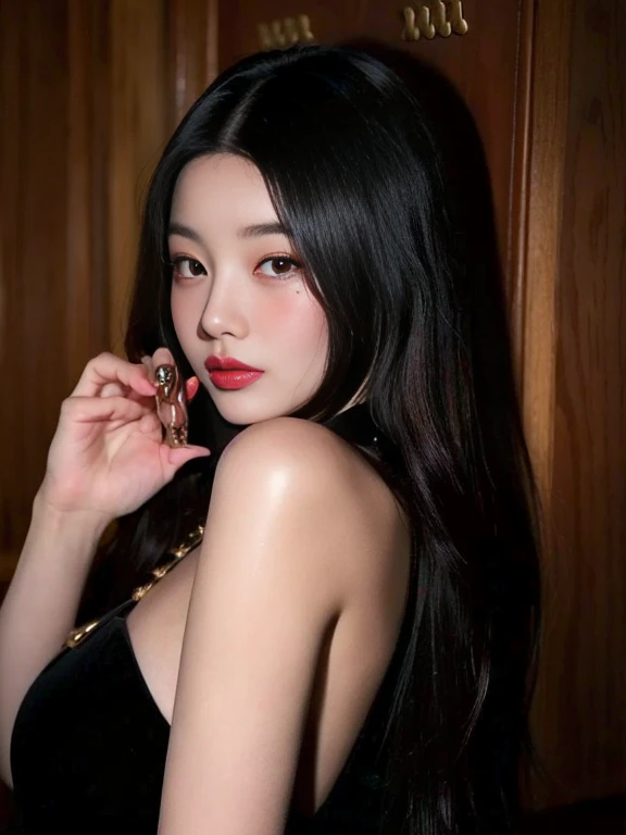 Araffe asian woman with long black hair and red lipstick, jennie blackpink, Jinyoung Canela, maquiagem sul-coreana popular, cruel korean goth girl, maquiagem coreana popular, Mulher sul-coreana bonita, gongbi, Parque Roseanne do Blackpink, Menina coreana, jaeyeon nam, jossi do blackpink, bae suzy, Ulzzang, Xisionwu, Heonhwa Choe