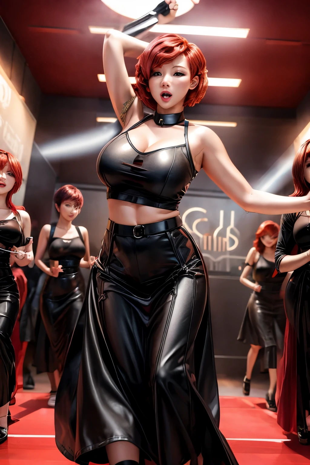 chris、25 years old、Redhead (shortcuts:1.9)、beautiful woman in long skirt club fashion, dancing in club, gigantic breasts, (cleavage:-1.9)