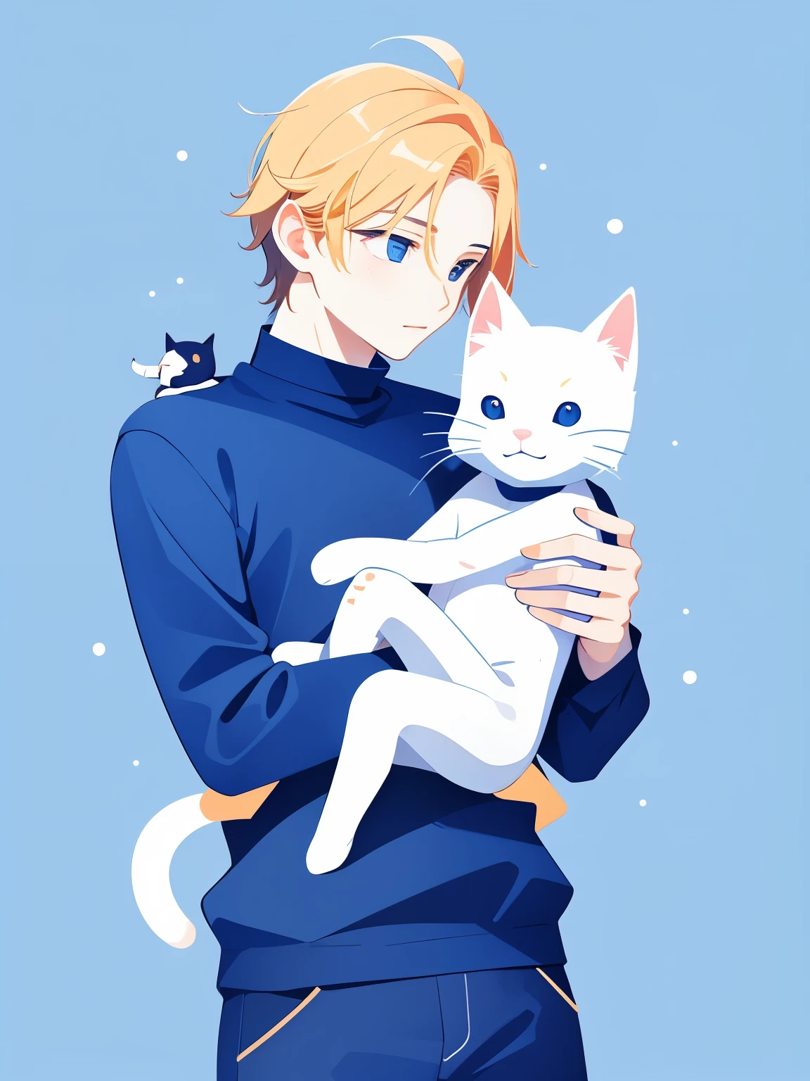 Cat-eared boy、carrying a small cat on his shoulder