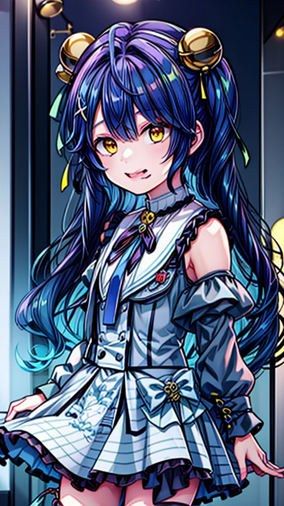 ***********,(top-quality, ultra-detailliert,:1.2),shiny skin,beautiful face,beautiful skin,beautiful,amamiya kokoro,blue hair,two side up,yellow eyes,(shining eyes:1.1),slender body,(flat chest:1.1),(short stature:1.2),cowboy shot,from side,looking at viewer,(perfect hands:1.1),(4 finger:,1 thumb:1.04),WINDY,chuckle
