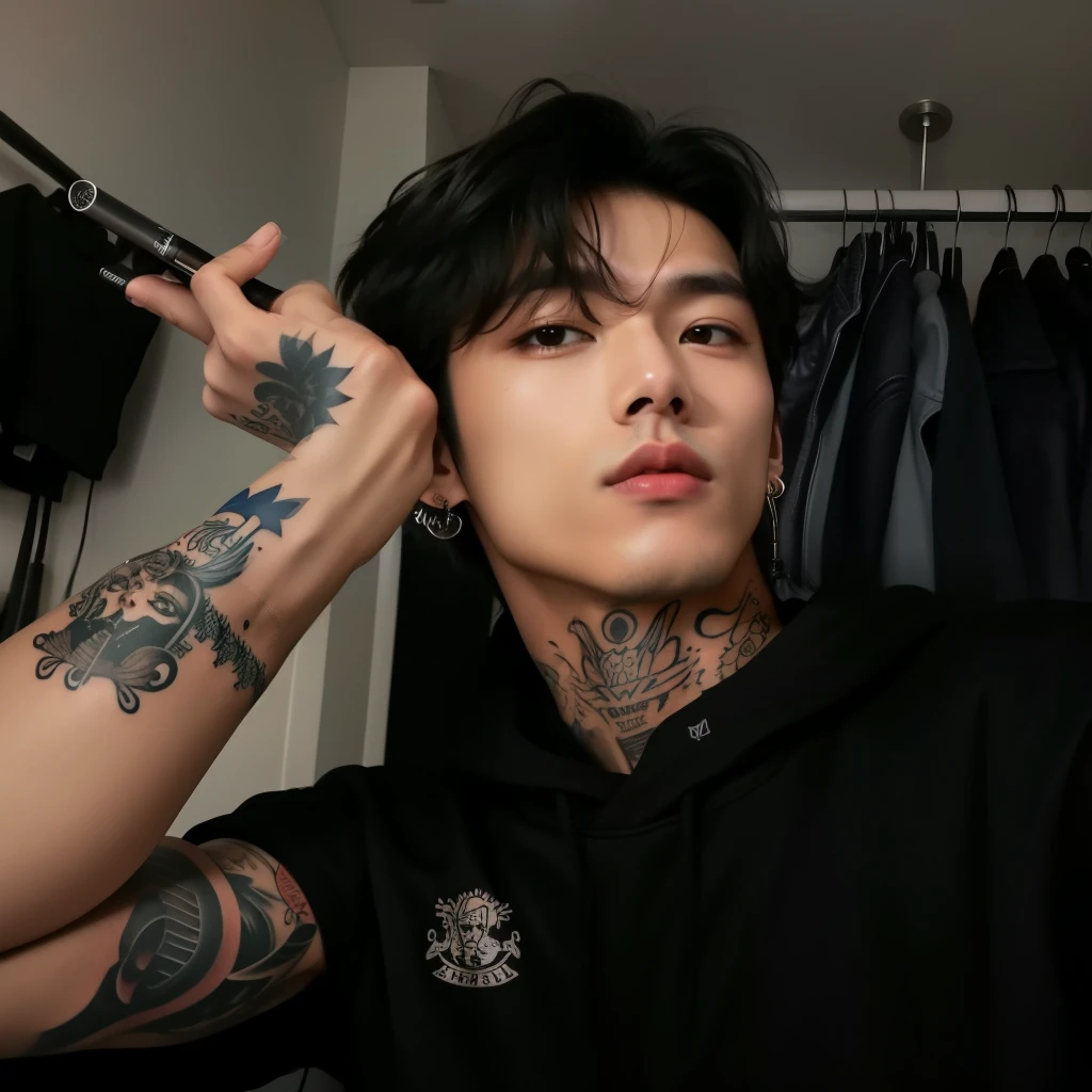 fit man with a tattoo on his arm and a cigarette in his hand, Kim Doyoung, imagem de perfil, pintar ulzzang, cute japanese demon boy, kanliu666, Hong junho hyung, hyung tae, Jung Jaehyun, Jungkook, inspirado em Gang Se-hwang, cai xukun, headshot imagem de perfilture, taejune kim, tatuado