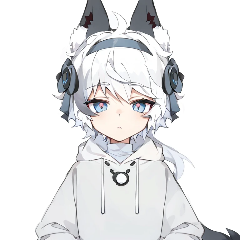 anime boy with white hair and black ears wearing a white hoodie, wolf ears, white fox ears, anime moe artstyle, neferpitou, wearing a hood with pointy ears, anime style. 8k, white - haired fox, anime dogboy, nyaruko-san, stylized anime, anime stylized