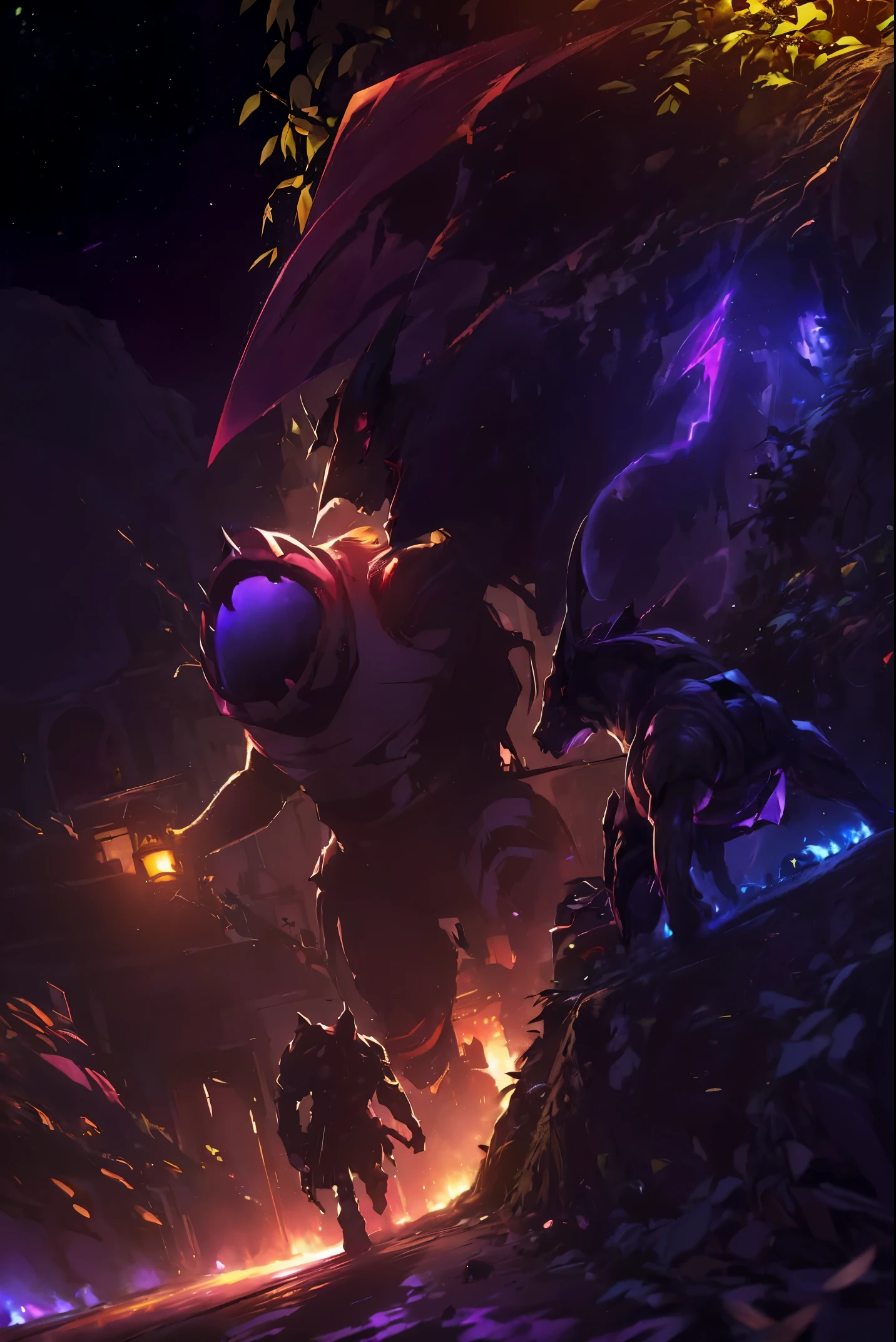 (high quality, 4k, ultra-detailed, realistic, vivid colors, bokeh), (monstrous creature:1.1, dark atmosphere), lightning bolts, abominable being, deep darkness, highly detailed, interplay of light and shadows, particles