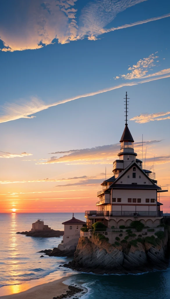 high resolution, imagination, (actual), clear sky, work, Sunset,seaside, (human development report:1.5), outdoor, intricate details,