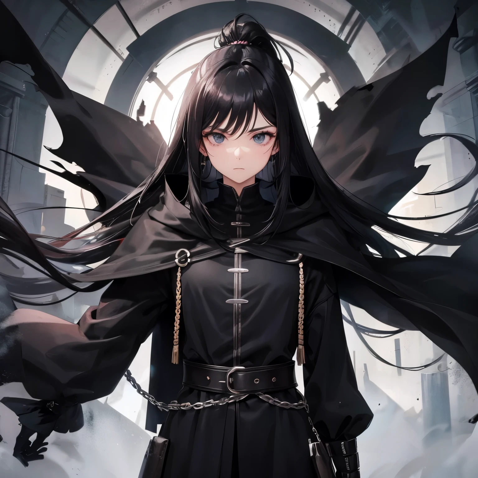 Gender unknown　neutral　Black cloak　black hair　long hair　black eye　warrior