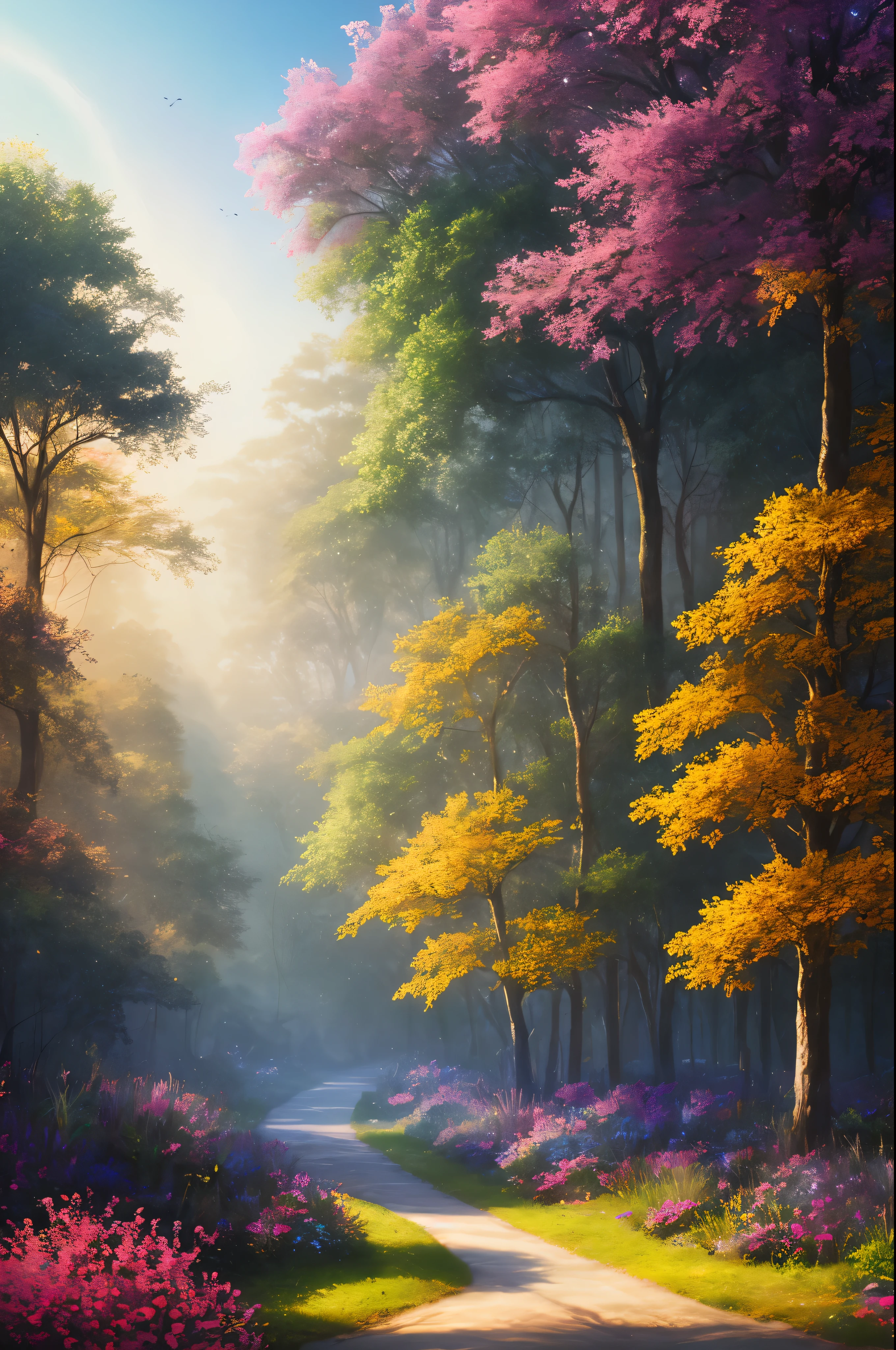 masterpiece, best quality, high quality,extremely detailed CG unity 8k wallpaper, An enchanting and dreamy scene of a fantasy forest, with towering trees, glowing mushrooms, and hidden fairy glens, creating a sense of mystique and enchantment, artstation, digital illustration, intricate, trending, pastel colors, oil paiting, award winning photography, Bokeh, Depth of Field, HDR, bloom, Chromatic Aberration ,Photorealistic,extremely detailed, trending on artstation, trending on CGsociety, Intricate, High Detail, dramatic, art by midjourney