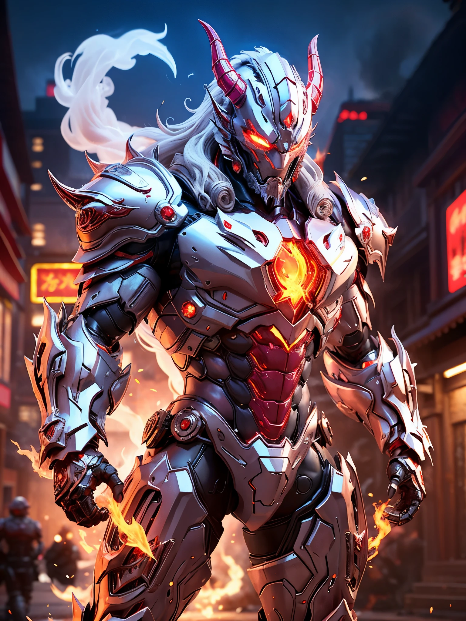 Fire-man superhero, Red:1.5), DRAGON HEAD, HEAVY CRYSTAL Fire-man ARMOR, TRANSPARANT, ABS, colourful smoke around the character