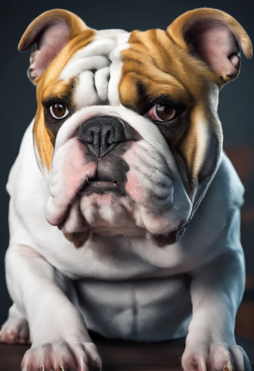 um lindo cachorro Bulldog,peludo,Working in an office,fotorrealista, detalhes finos, A high resolution,Perfect dynamic composition
